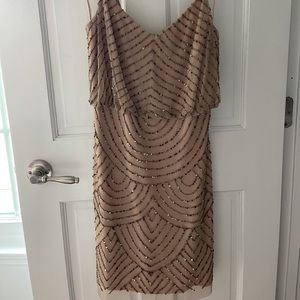 ADRIANNA PAPELL SEQUIN DRESS IN TAUPE PINK SIZE 4